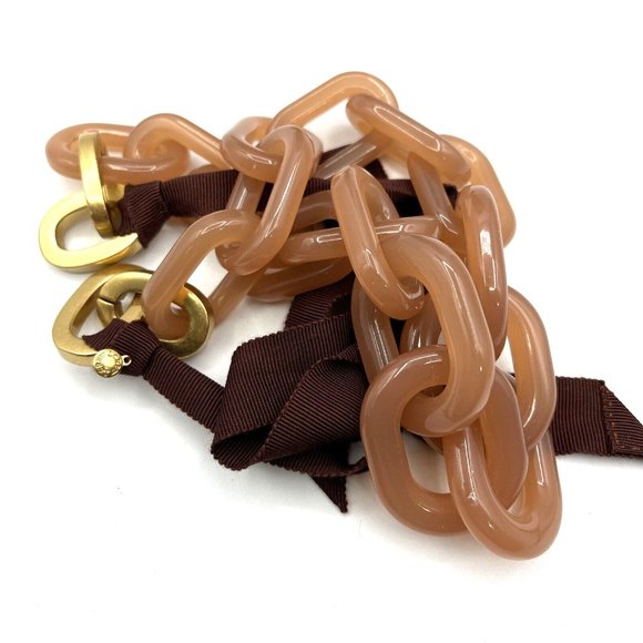 J Crew Nude Pink Lucite Ribbon Necklace Chunky Link Statement Necklace 28" - Picture 8 of 9